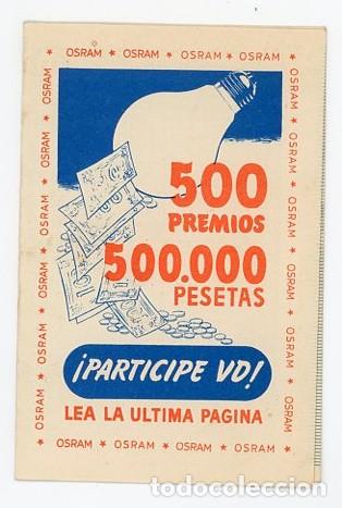 Colecionismo Calend&aacute;rios: CALENDARIO Y RIFA. BOMBILLAS OSRAM. 1954. DIPTICO