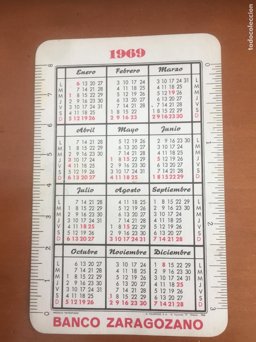 Collectionnisme Calendriers: fournier banco zaragozano 1968 1969 calendario original