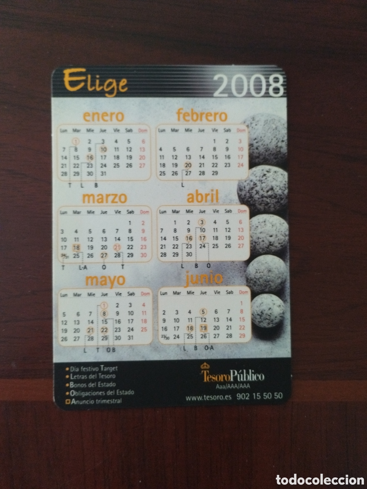 Collectionnisme Calendriers: Calendario Tesoro p&uacute;blico a&ntilde;o 2008