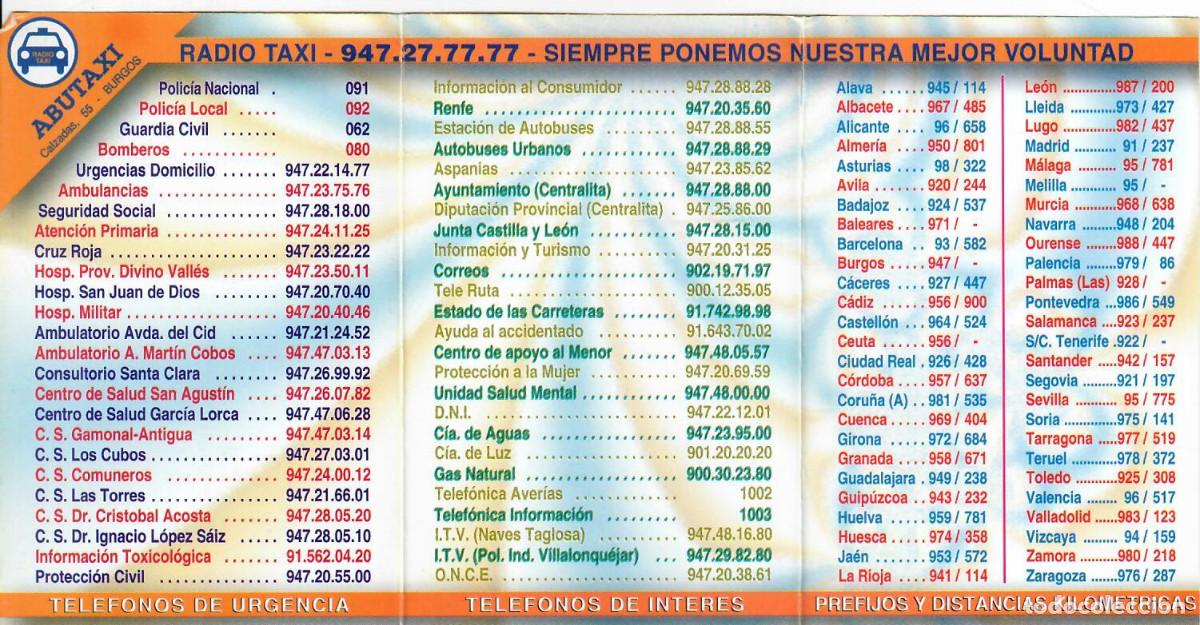 Coleccionismo calendarios: CALENDARIO DE PUBLICIDAD TR&Iacute;PTICO - A&Ntilde;O 2000 - RADIO TAXI BURGOS