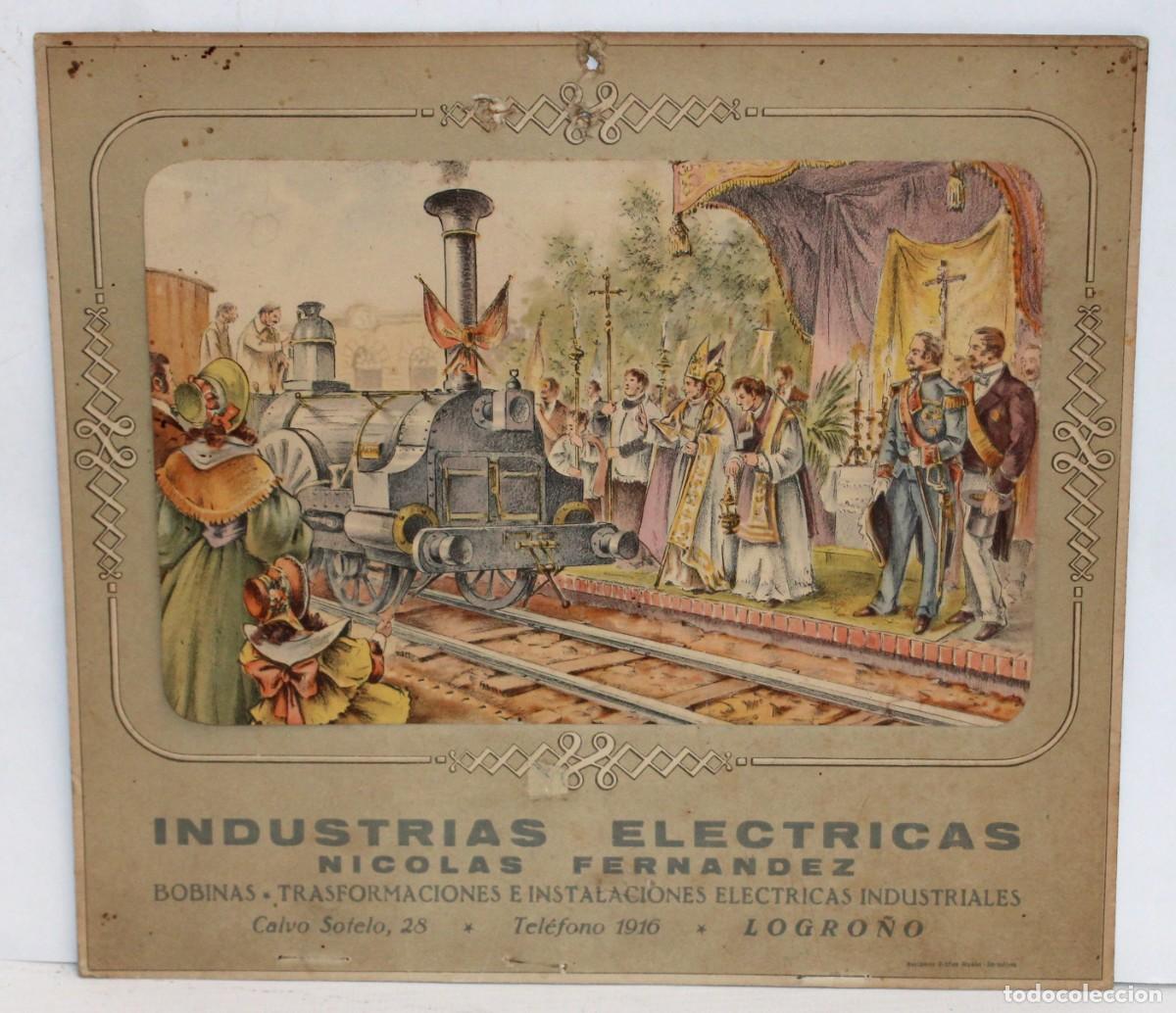 Coleccionismo calendarios: CARTEL PARA CALENDARIO CON PUBLICIDAD DE INDUSTRIAS ELECTRICAS NICOLAS FERNANDEZ (LOGRO&Ntilde;O) Ed. MAHON