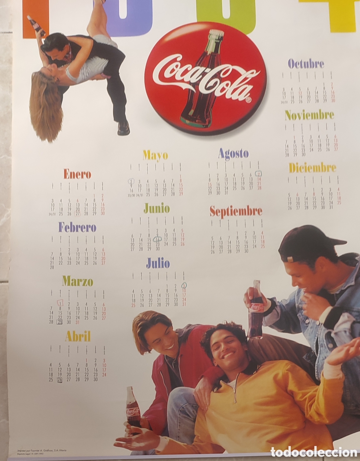Coleccionismo calendarios: Calendario de Cocacola de 1994 - Foto 1