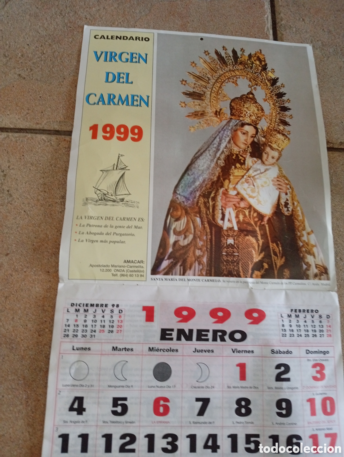 Collezionismo Calendari: Calendario virgen del carmen 1999