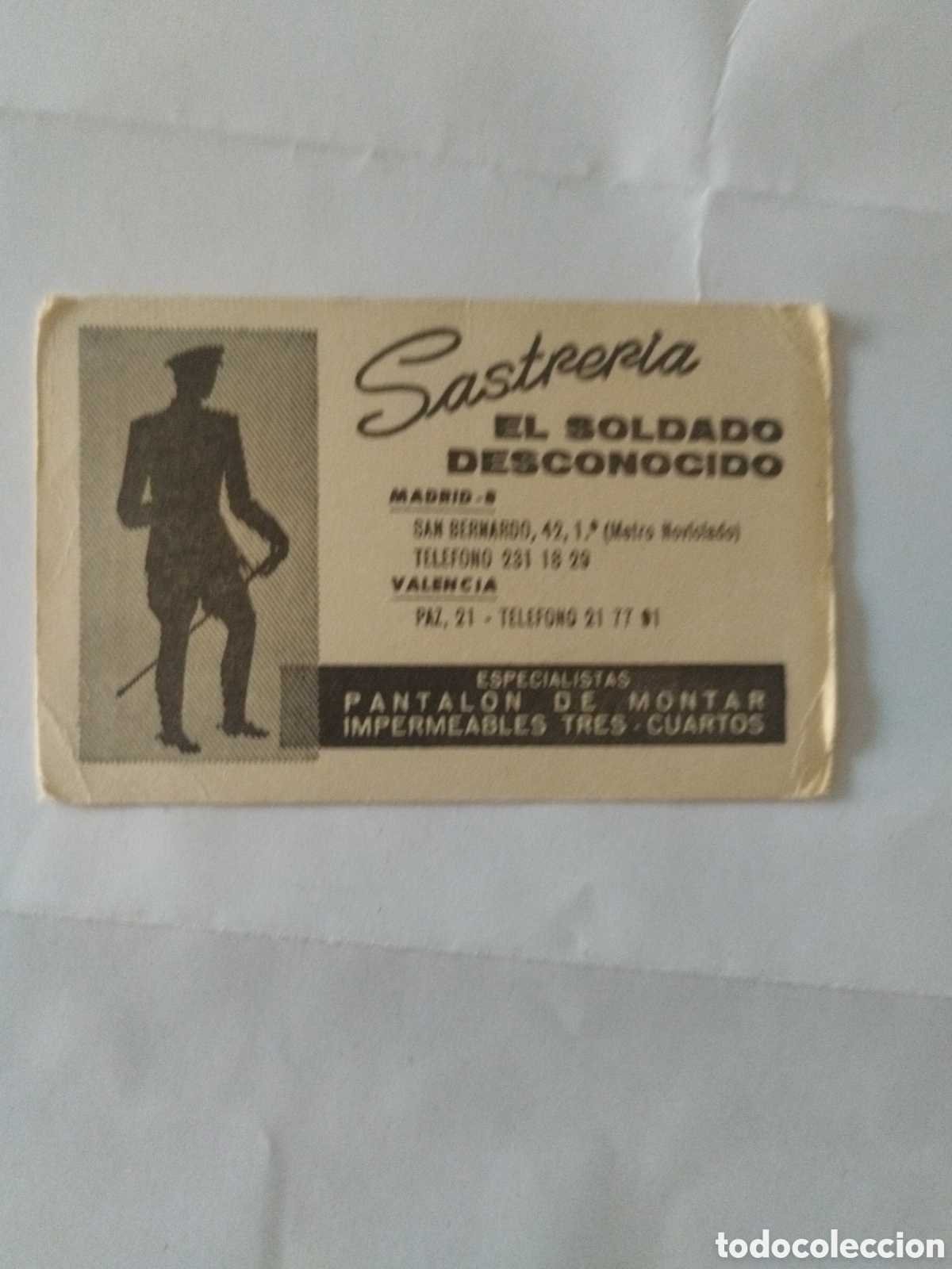 Sammeln von Kalendern: Calendario sastrer&iacute;a el soldado desconocido a&ntilde;o 1965