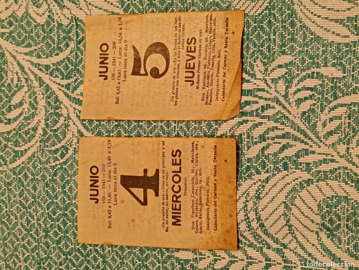 Collectionnisme Calendriers: 2 Hojas Sueltas de Calendario de Taco - 4 y 5 de Junio de 1941 - Calendario del Carmen