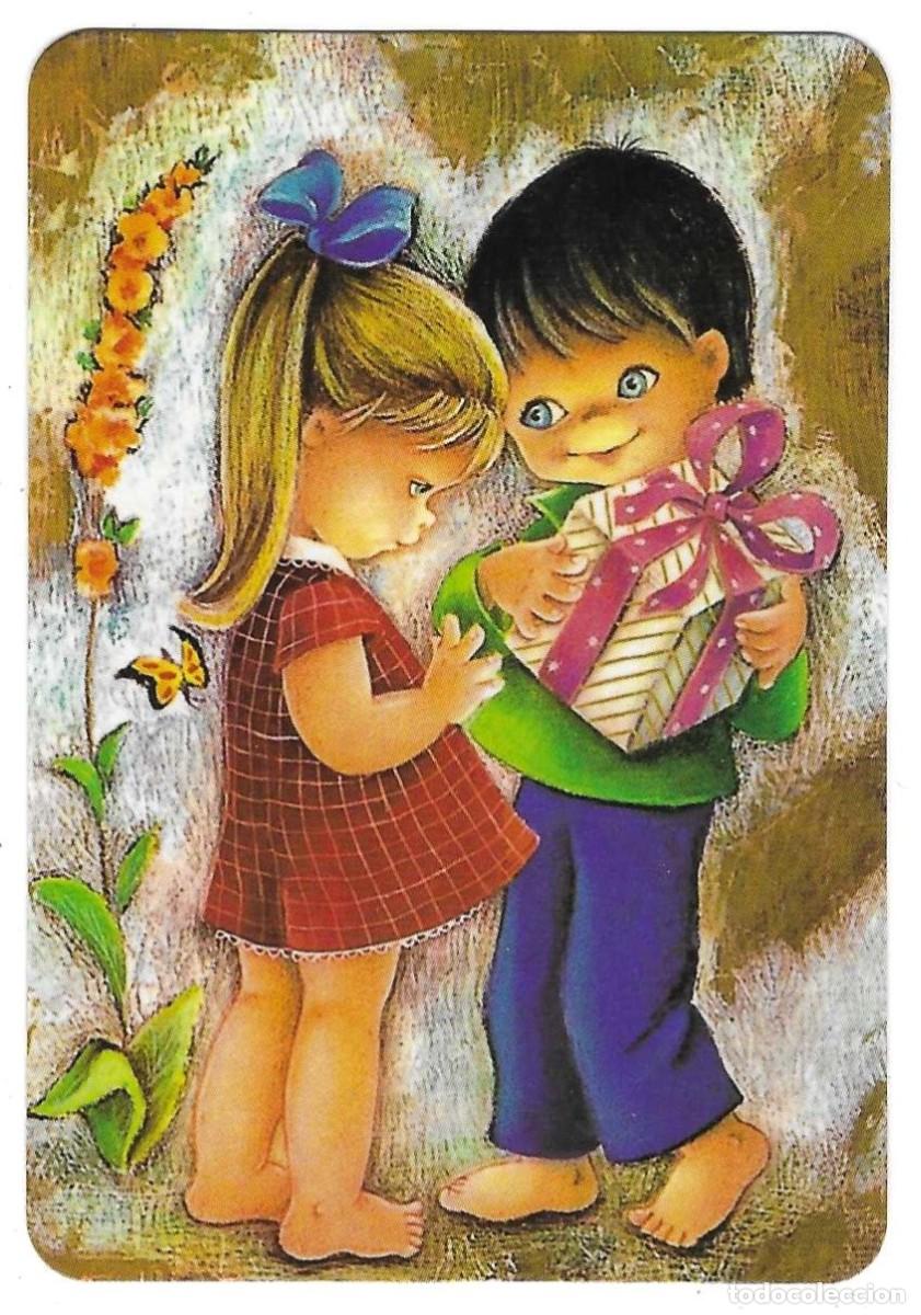 Coleccionismo calendarios: Calendario a&ntilde;o 2004. Dibujo. Pareja de ni&ntilde;os con regalo. ref. 11-04egc119