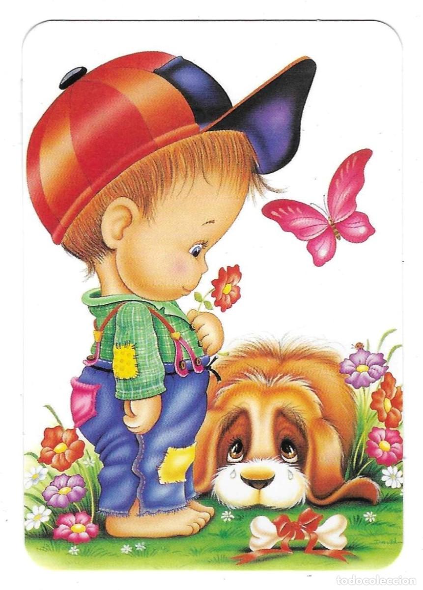 Coleccionismo calendarios: Calendario a&ntilde;o 2005, serie rr n&ordm; 72. Dibujo. Ni&ntilde;o y Perro. ref. 11-05rr72