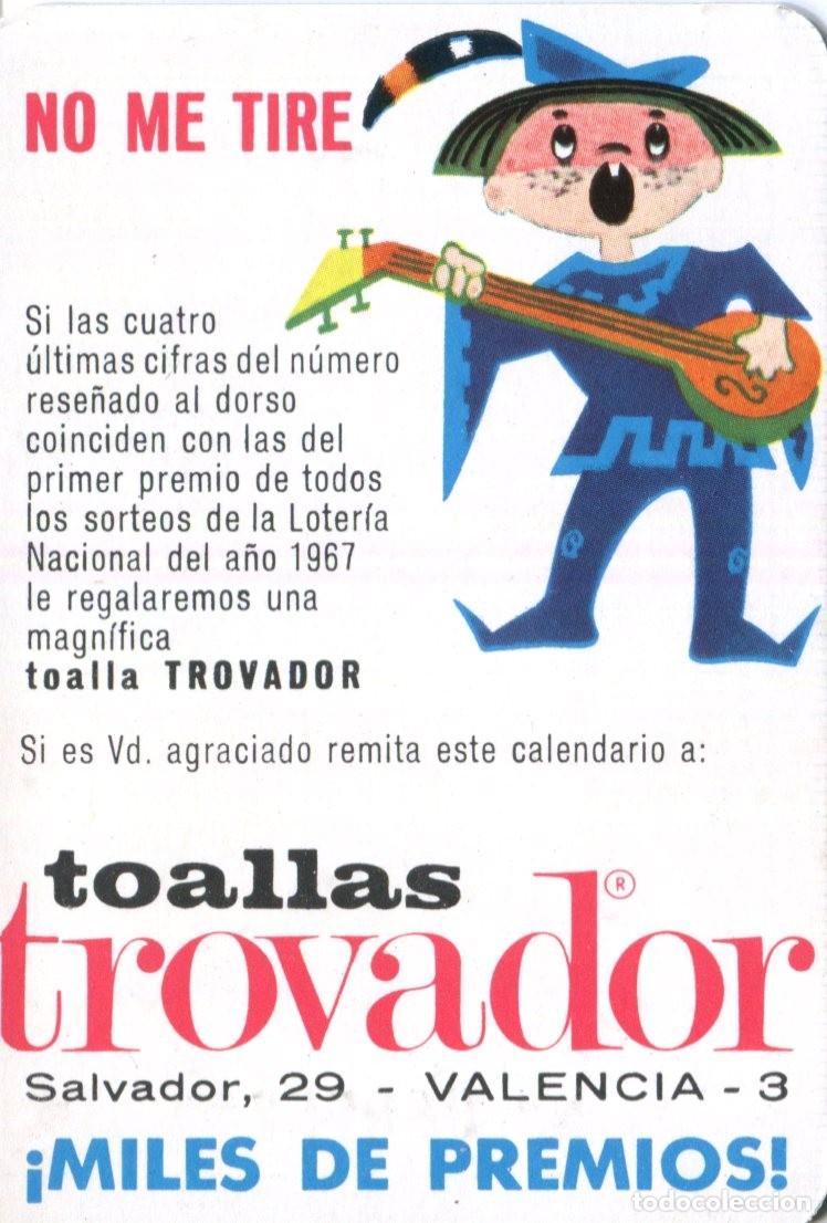 Coleccionismo calendarios: CALENDARIO TOALLAS TROVADOR, A&Ntilde;O 1967, PUBLICITARIO VALENCIA