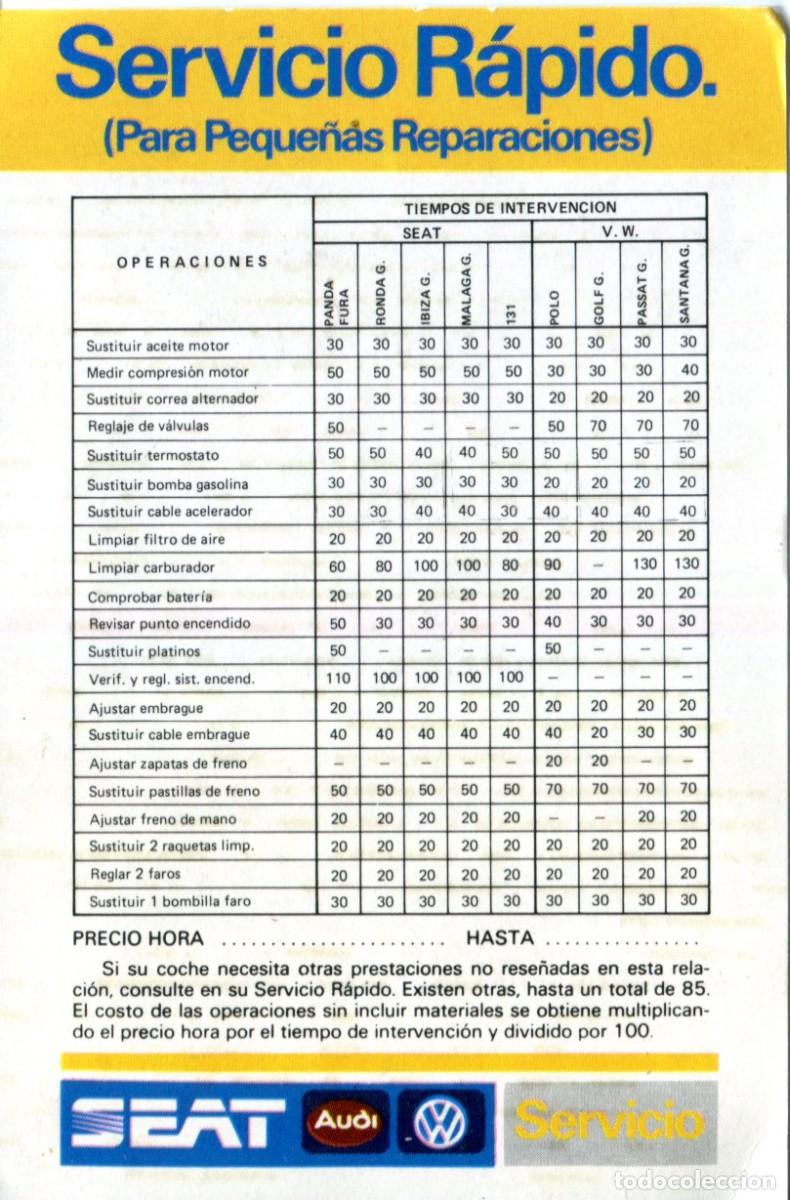 Coleccionismo calendarios: CALENDARIO PUBLICIDAD - A&ntilde;o 1986 - SEAT Servicio Rapido Coches Automoviles
