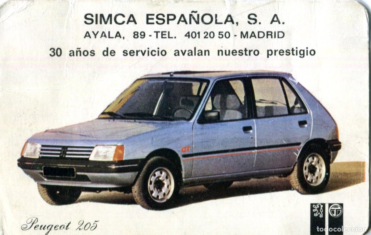 Coleccionismo calendarios: CALENDARIO 1984 SIMCA ESPA&Ntilde;OLA, SA - PEUGEOT 205 COCHE AUTOMOVILES