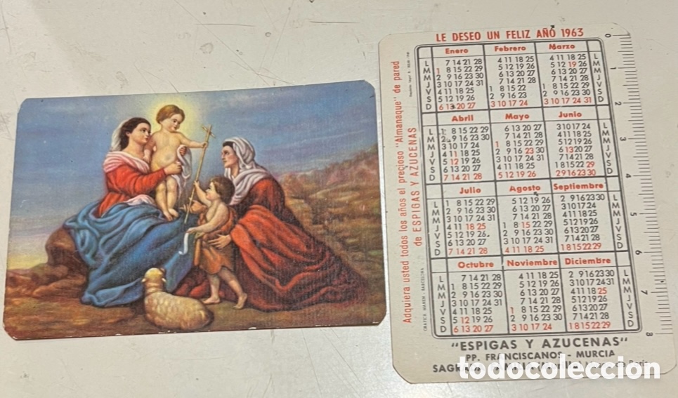 Coleccionismo calendarios: Calendario de bolsillo. Espigas y Azucenas. PP. Franciscanos. Murcia. 1963.