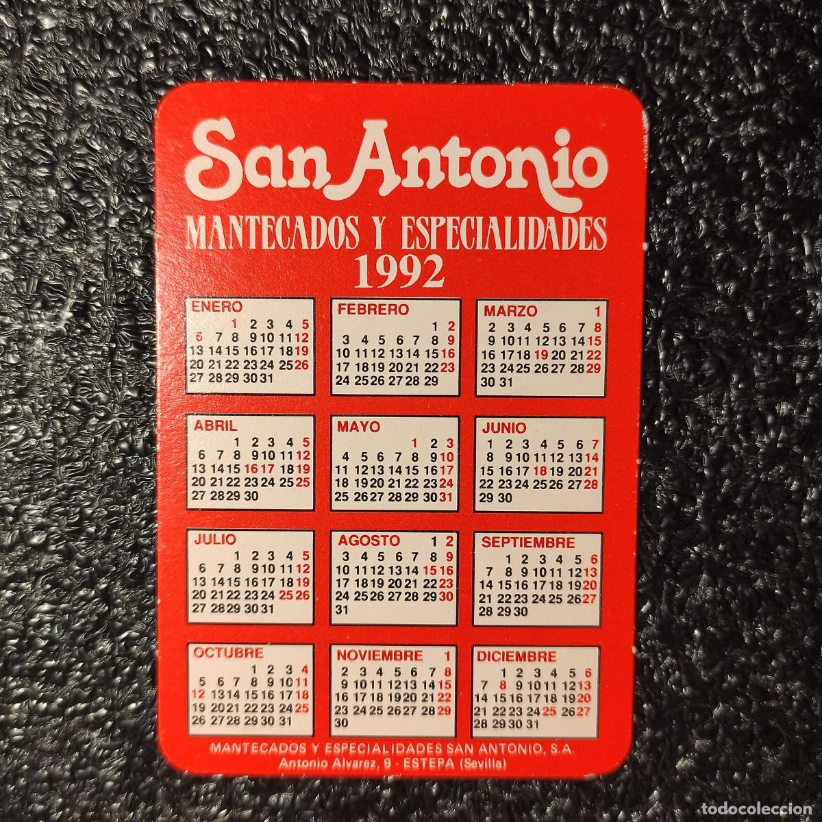 Coleccionismo calendarios: CALENDARIO DE BOLSILLO . MANTECADOS SAN ANTONIO 1992 ** ESTEPA . SEVILLA T1