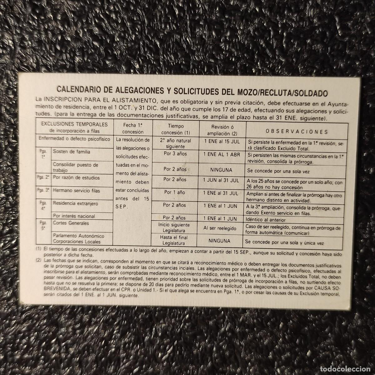 Coleccionismo calendarios: CALENDARIO DE BOLSILLO . ALISTAMIENTO . ALEGACIONES Y SOLICITUDES DEL MOZO * RECLUTA * SOLDADO ** T0