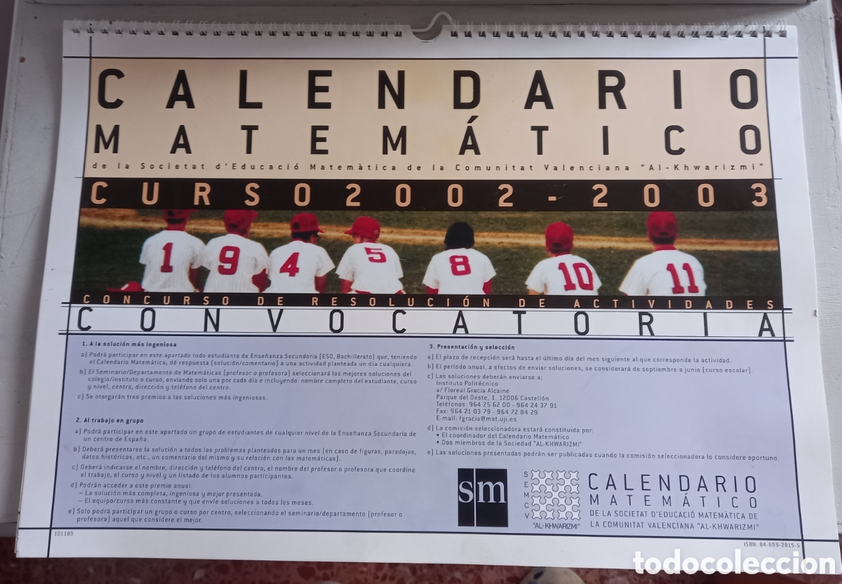 Coleccionismo calendarios: Lote de 5 calendarios matem&aacute;ticos SM
