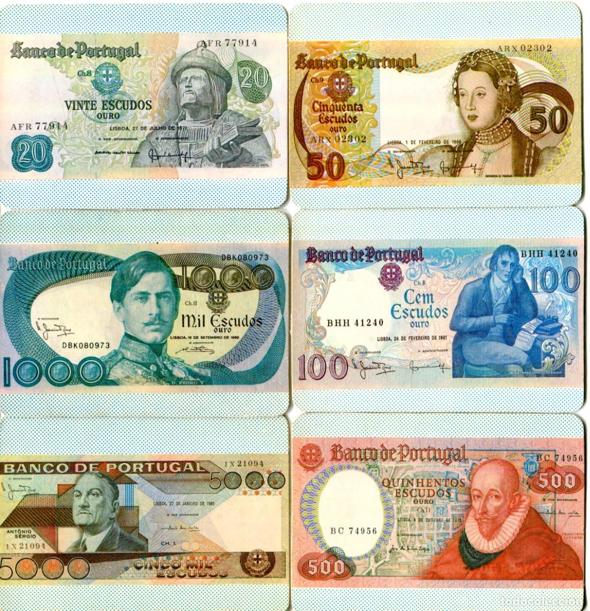 Coleccionismo calendarios: COLECCION NUMERADA DE 6 CALENDARIOS PORTUGAL 1985 - BILLETES ANTIGUOS (ESCUDOS)