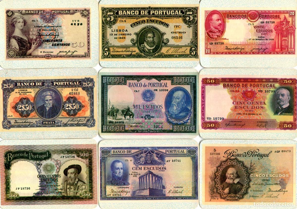 Coleccionismo calendarios: COLECCION 9 CALENDARIOS PORTUGAL 1985 - BILLETES ANTIGUOS (ESCUDOS)