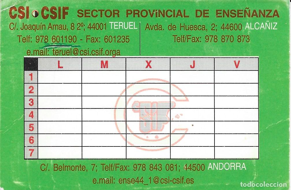 Coleccionismo calendarios: [CALENDARIO DE BOLSILLO] Calendario escolar. CSI-CSIF Ense&ntilde;anza Teruel. Curso 1999-2000