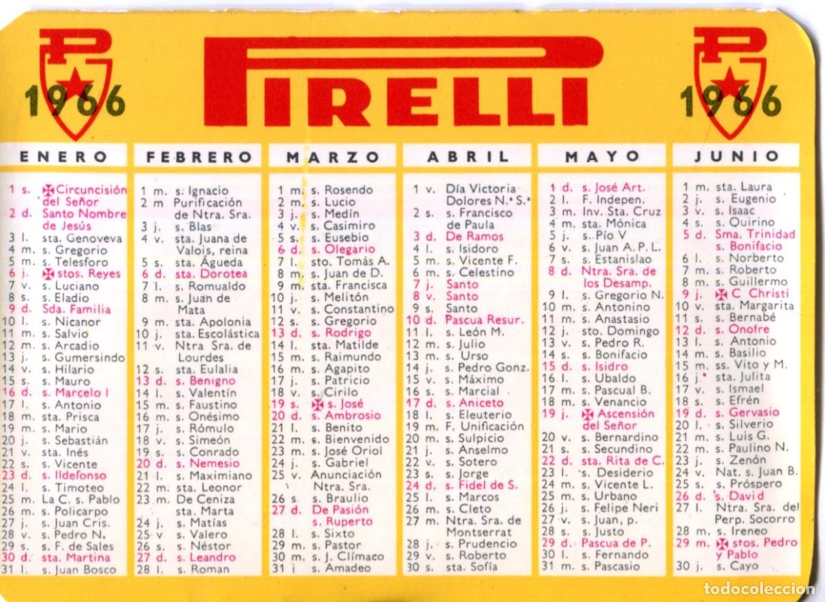 Coleccionismo calendarios: CALENDARIO NEUMATICOS PIRELLI A&Ntilde;O 1966. VER FOTOS COCHES SANTORAL