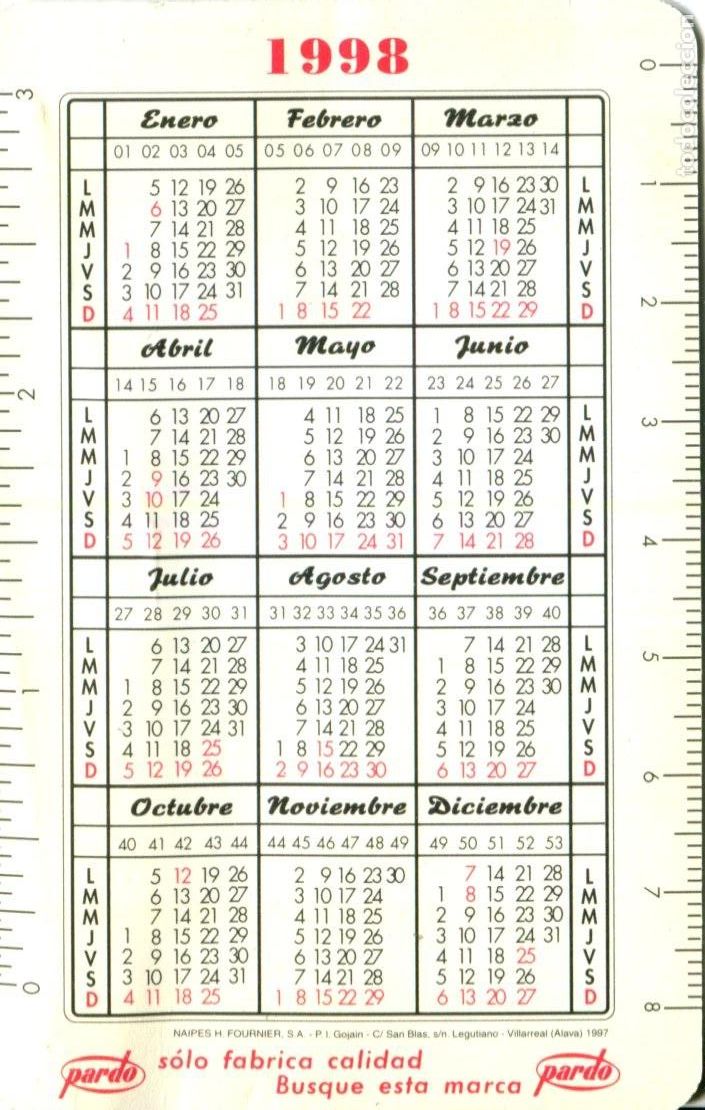 Coleccionismo calendarios: CALENDARIO FOURNIER, PARDO , 1998 - 1999