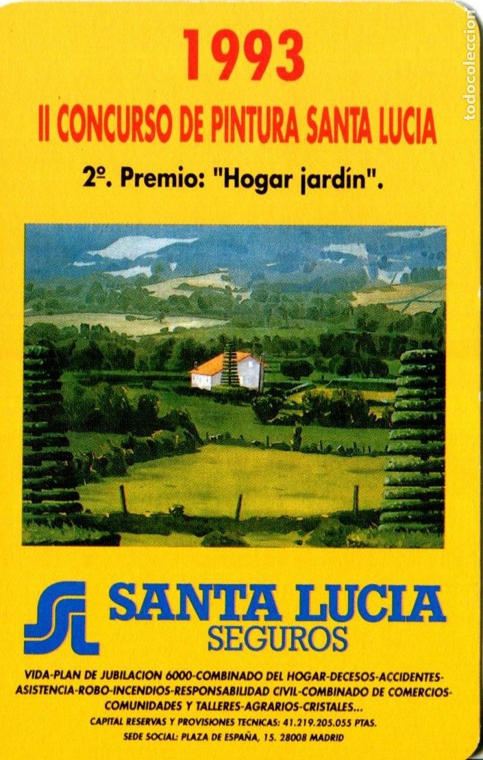 Coleccionismo calendarios: CALENDARIO DE BOLSILLO FOURNIER A&Ntilde;O 1993 - Seguros SANTA LUCIA, 2&ordm; Premio Pintura: Hogar jard&iacute;n.