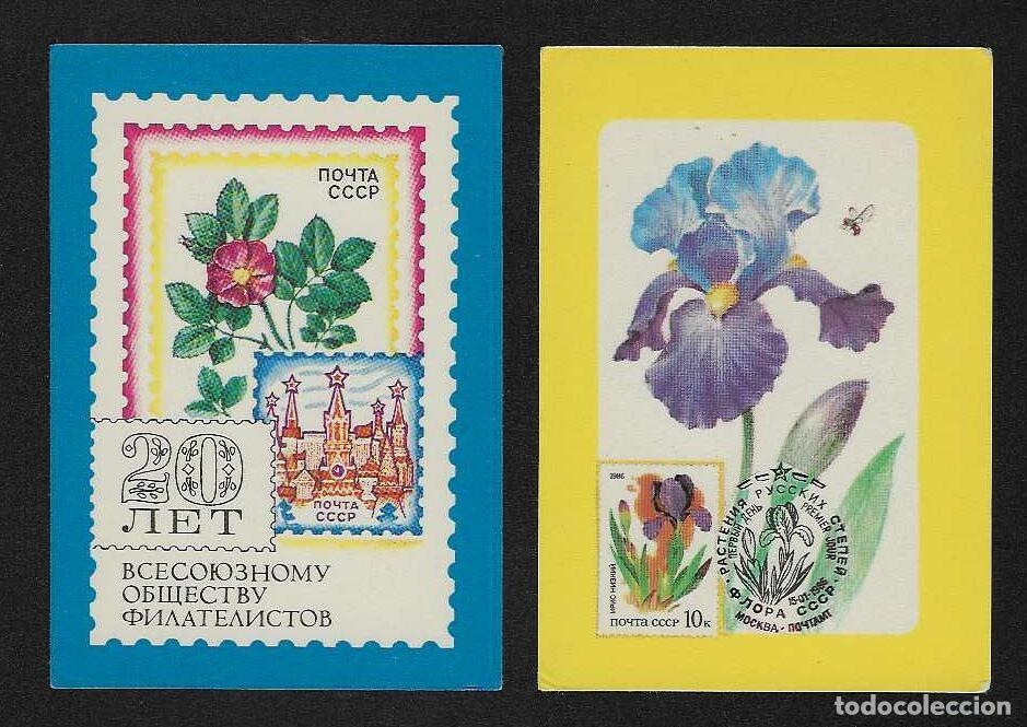 Coleccionismo calendarios: 2 CALENDARIOS BOLSILLO DE RUSIA A&Ntilde;OS 1986 - 1987 FLORA / FLORES - VER FOTO REVERSOS