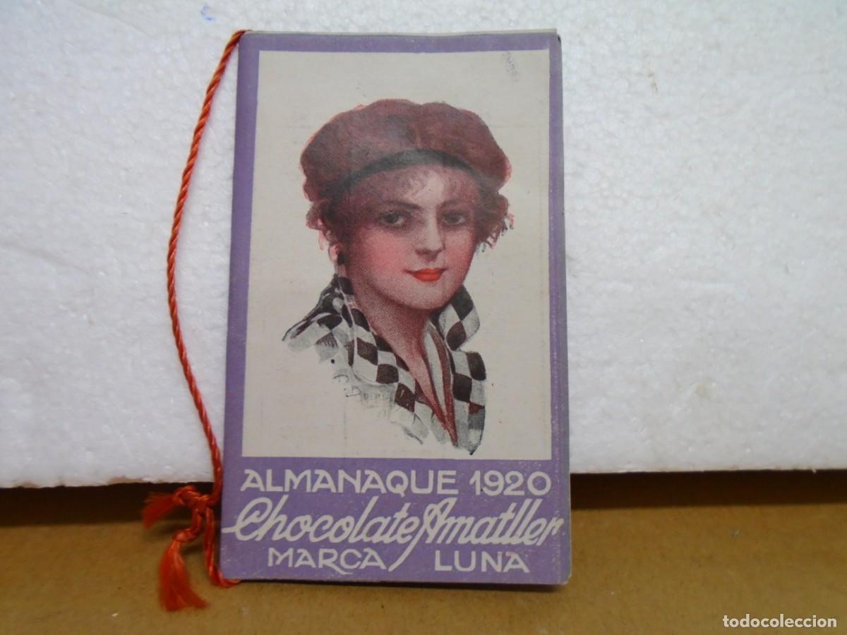 Coleccionismo calendarios: BARCELONA.CHOCOLATE&rdquo;AMATILLER&rdquo;MARCA LUNA.BONITO ALMANAQUE PARA 1920.VER FOTOS.