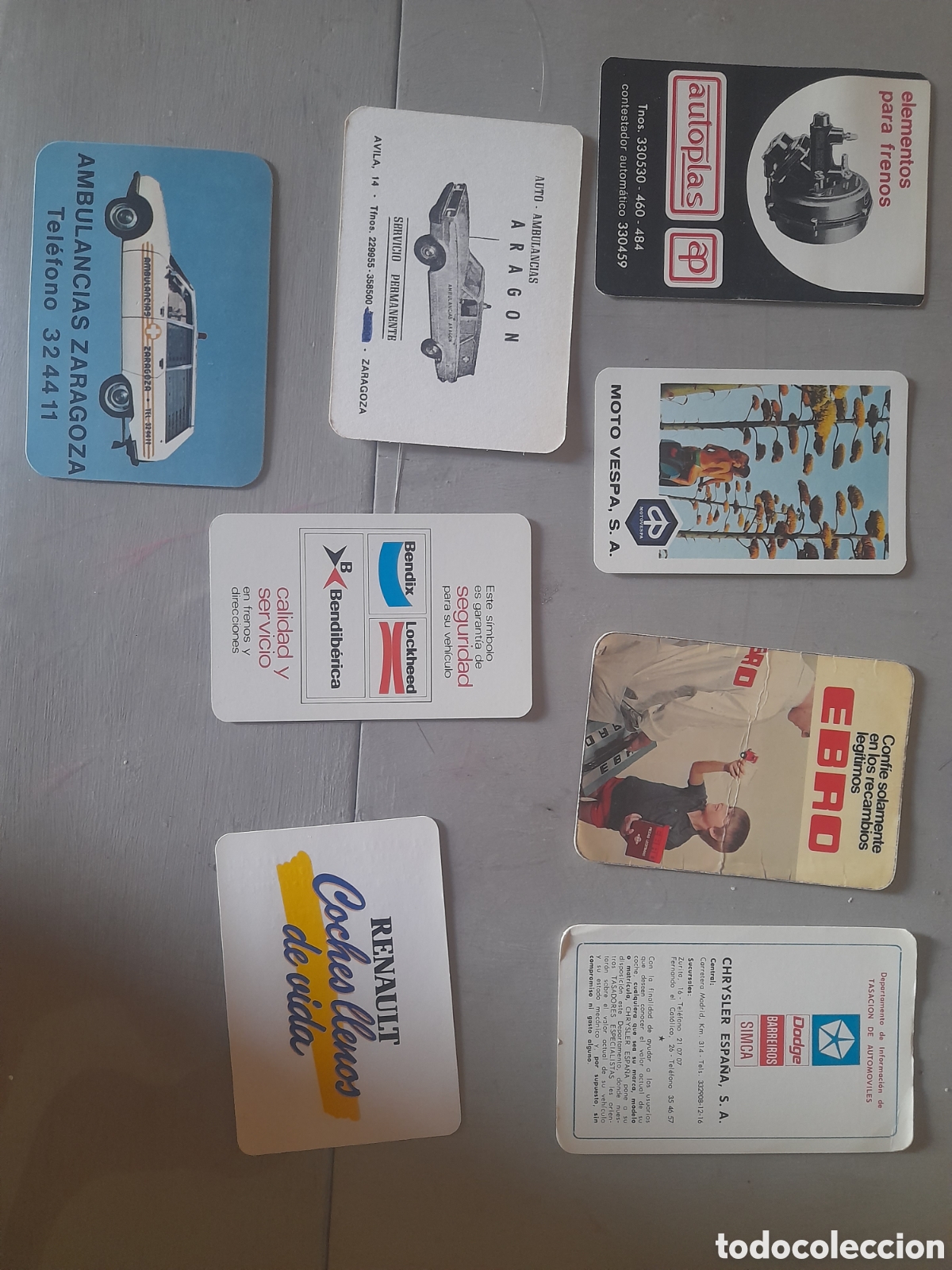 Coleccionismo calendarios: Calendarios automoci&oacute;n 70- 80 Espa&ntilde;a Vespa, ambulancias, Europa, Renault, Simca