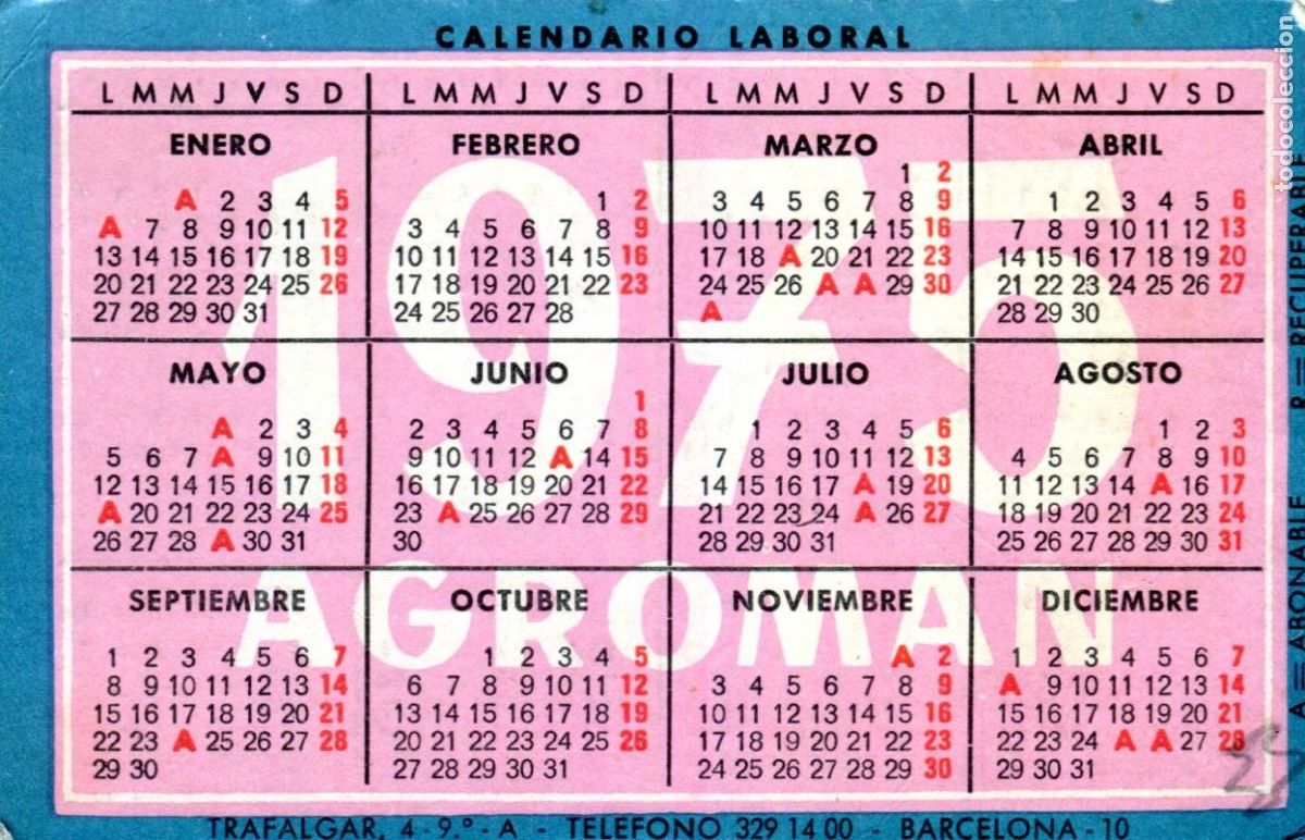 Colecionismo Calend&aacute;rios: Calendario de Bolsillo - Agroman Empresa constructora, s. a. - A&ntilde;o 1975 y 1976