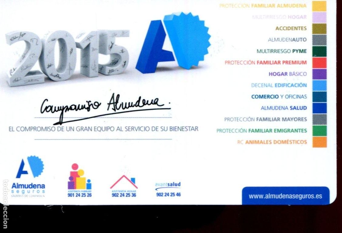 Coleccionismo calendarios: CALENDARIO BOLSILLO - A&Ntilde;O 2015 - ALMUDENA SEGUROS
