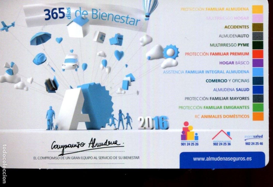 Coleccionismo calendarios: CALENDARIO BOLSILLO - A&Ntilde;O 2016 - ALMUDENA SEGUROS