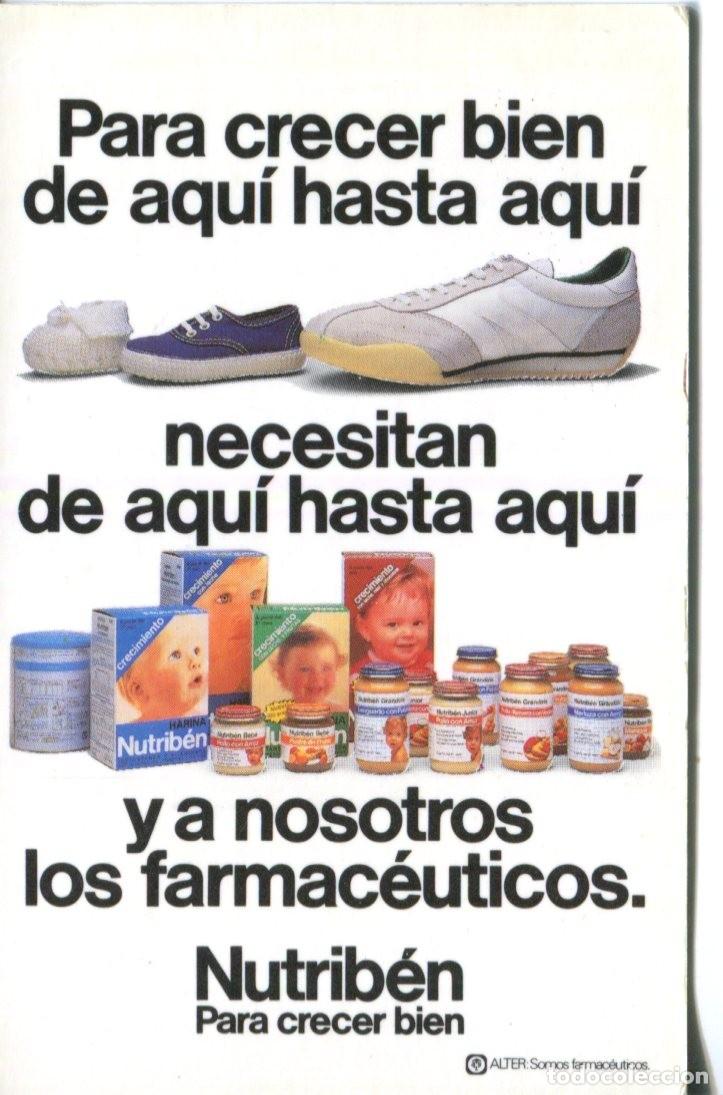 Coleccionismo calendarios: CALENDARIO PUBLICIDAD NUTRIBEN LABORATORIO FARMACEUTICO ALTER 1987 EN FARMACIAS