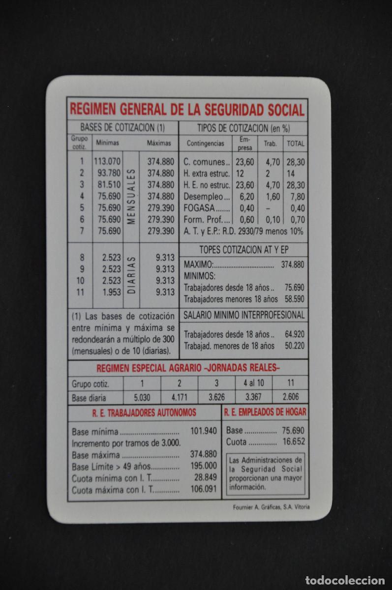 Colecionismo Calend&aacute;rios: CALENDARIO FOURNIER 1996 - TESORER&Iacute;A DE LA SEGURIDAD SOCIAL