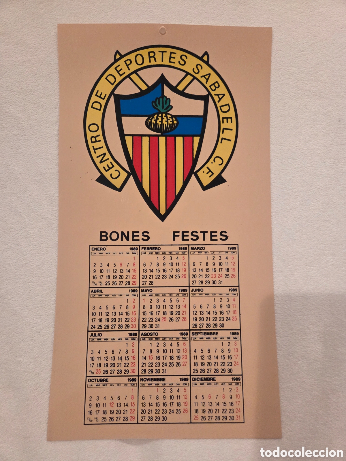 Coleccionismo calendarios: Calendario 1989 futbol centro de deportes sabadell c.f
