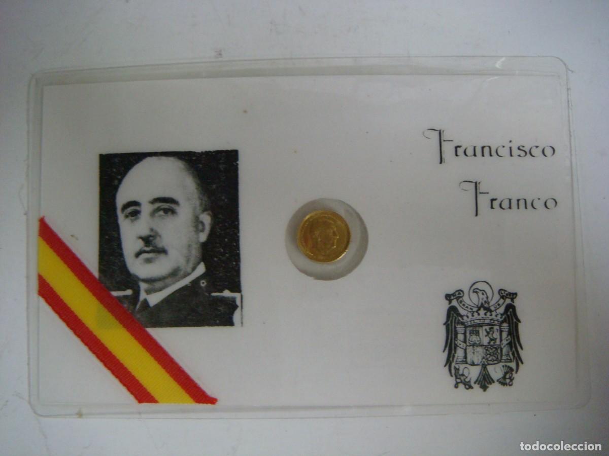 Coleccionismo calendarios: BIOGRAFIA PLASTIFICADO DE FRANCISCO FRANCO LLEVA UNA MINI MONEDA DE UNA PESETA-(&)