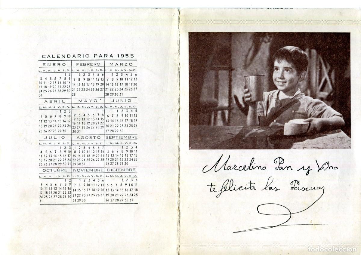 Coleccionismo calendarios: CALENDARIO ESTUDIOS CHAMARTIN A&Ntilde;O 1955 MARCELINO PAN Y VINO TE FELICITA LAS PASCUAS