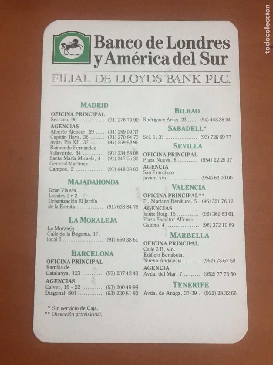 Sammeln von Kalendern: banco de londres america del sur 1987 calendario original