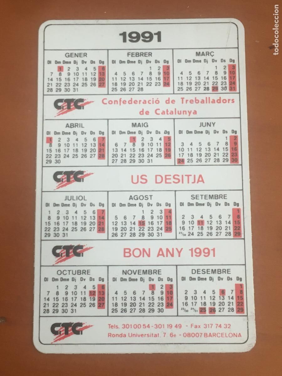 Coleccionismo calendarios: CTC 1991 calendario original
