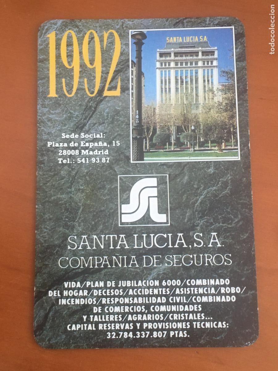 Coleccionismo calendarios: fournier santa lucia 1992 calendario original