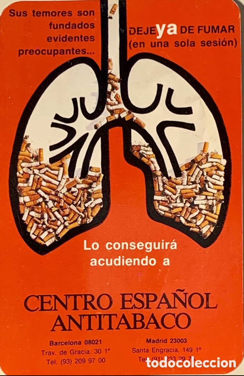 Coleccionismo calendarios: Calendario de bolsillo. Centro Espa&ntilde;ol Antitabaco. 1987.