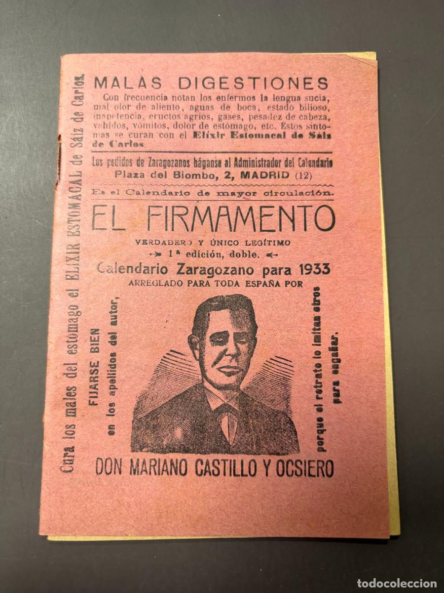 Collectables Calendars: CALENDARIO ZARAGOZANO EL FIRMAMENTO 1933 &ndash; MARIANO CASTILLO Y OCSIERO &ndash; MEDIDAS: 14 X 9 .5 CM