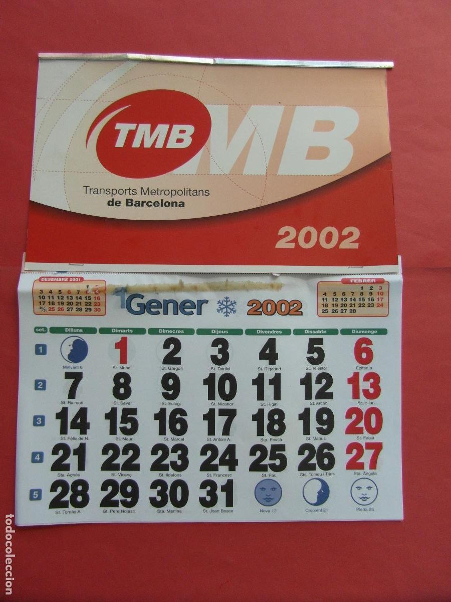 Coleccionismo calendarios: REF: MER100 TEMA TRANSPORTE 1 CALENDARIO PARED 2002 TMB METRO AUTOBUS BARCELONA - LEERINT