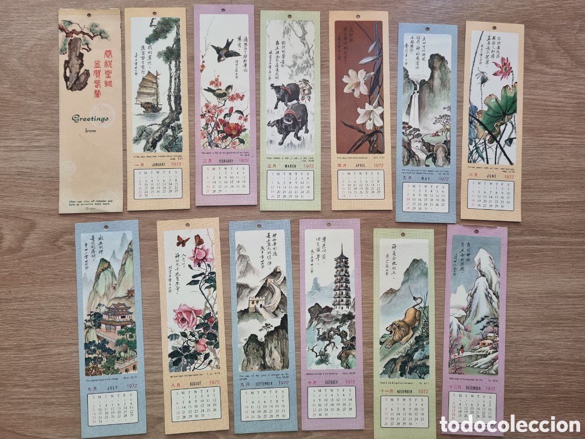 Coleccionismo calendarios: 1972. Calendario de la China. 13 l&aacute;minas. Preciosos dibujos y mensajes en ingl&eacute;s. 6 x 21 cm.