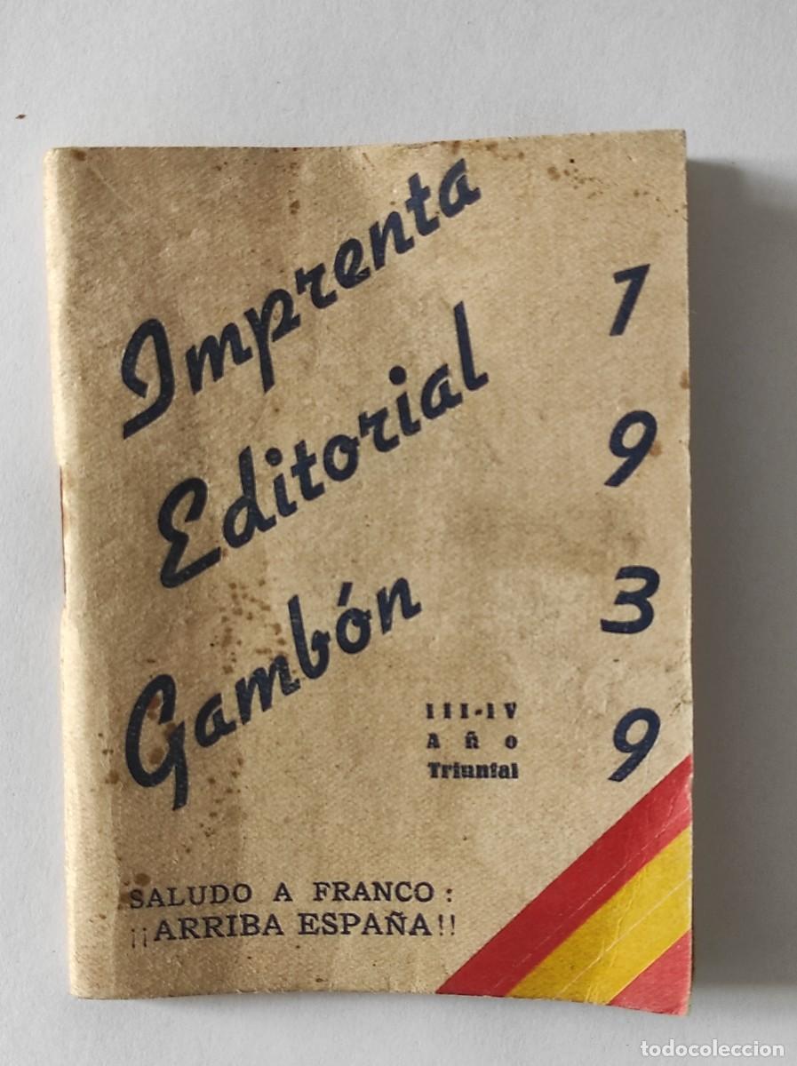 Coleccionismo calendarios: ALMANAQUE CALENDARIO PARA 1939 IMPRENTA EDITORIAL GAMB&Oacute;N, ZARAGOZA (GUERRA CIVIL)
