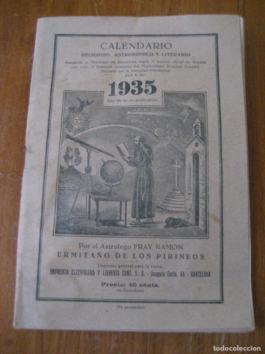 Colecionismo Calend&aacute;rios: Calendario religioso , astronomico y literario 1935 . Fray Ram&oacute;n . Ermita&ntilde;o de los Pirineos