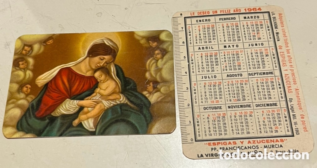 Coleccionismo calendarios: Calendario de bolsillo. Espigas y Azucenas. PP. Franciscanos. Murcia. 1962.