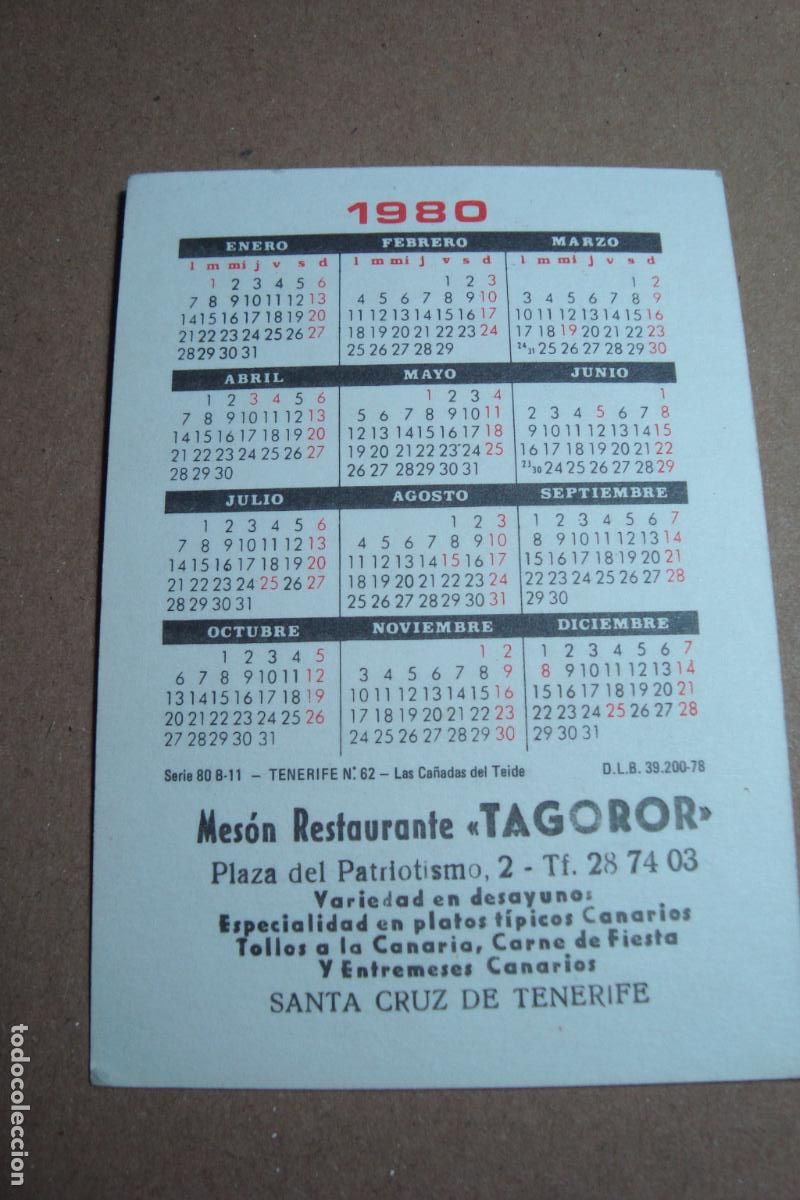 Coleccionismo calendarios: ANTIGUO CALENDARIO RESTAURANTE MESON TAGODOR SANTA CRUZ TENERIFE 1980.