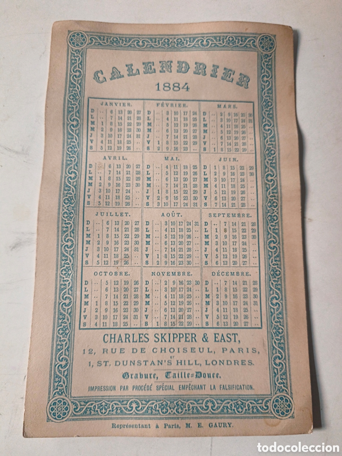 Coleccionismo calendarios: Calendrier 1884. Charles Skipper & east - Foto 2