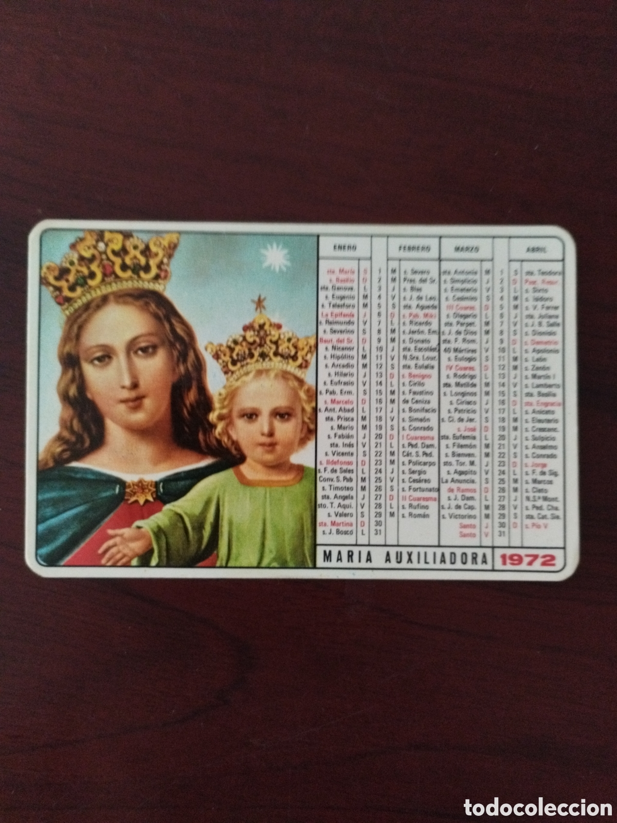 Collectables Calendars: Calendario Mar&iacute;a Auxiliadora a&ntilde;o 1972