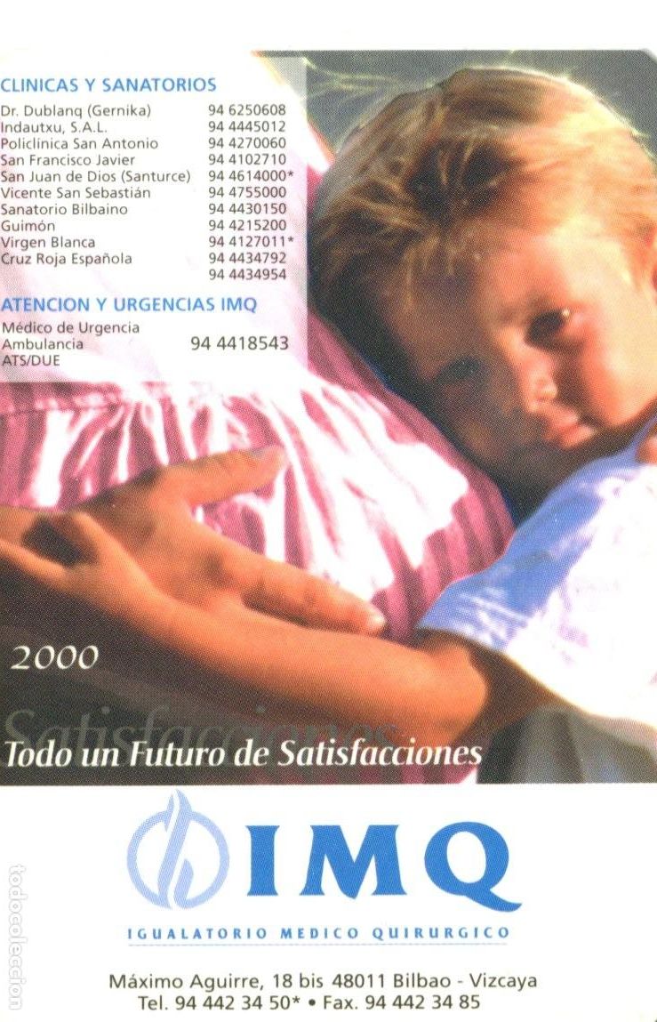 Coleccionismo calendarios: Calendario A&ntilde;o 2000, Seguros IMQ Igualatorio Medico Quirurgico
