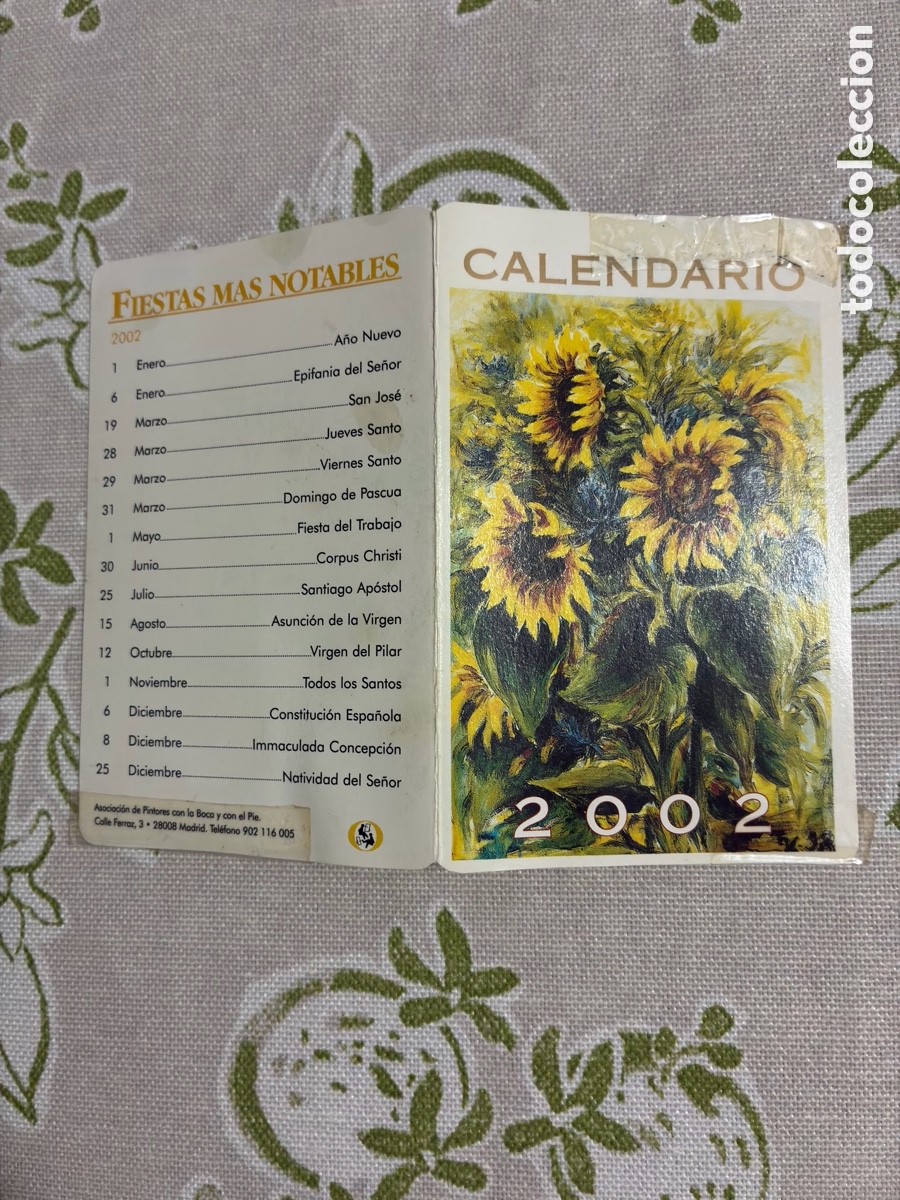 Coleccionismo calendarios: Calendario de Bolsillo Desplegable 2002 - Pintores con la Boca y con el Pie (Girasoles)
